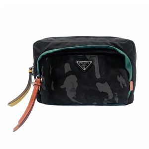 Prada Black and Green Camouflage Cosmetic Case